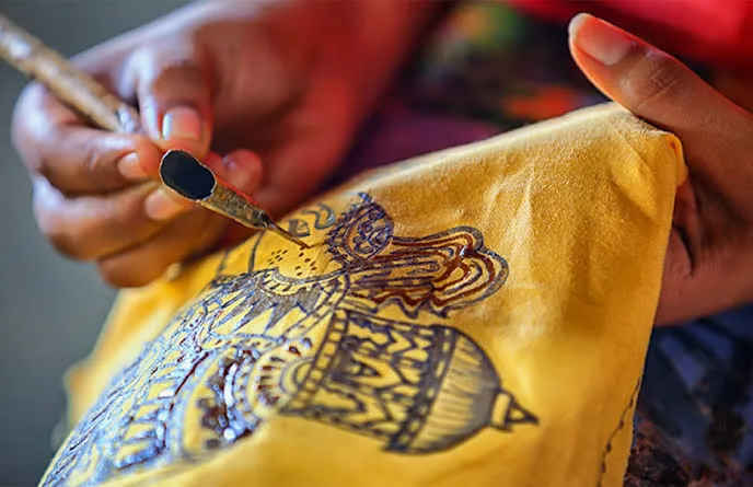 Hand-dyed batik cloth with layered patterning